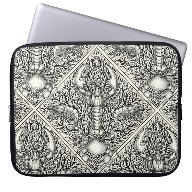 Crustacean in black and natural white laptop sleeve (Front)