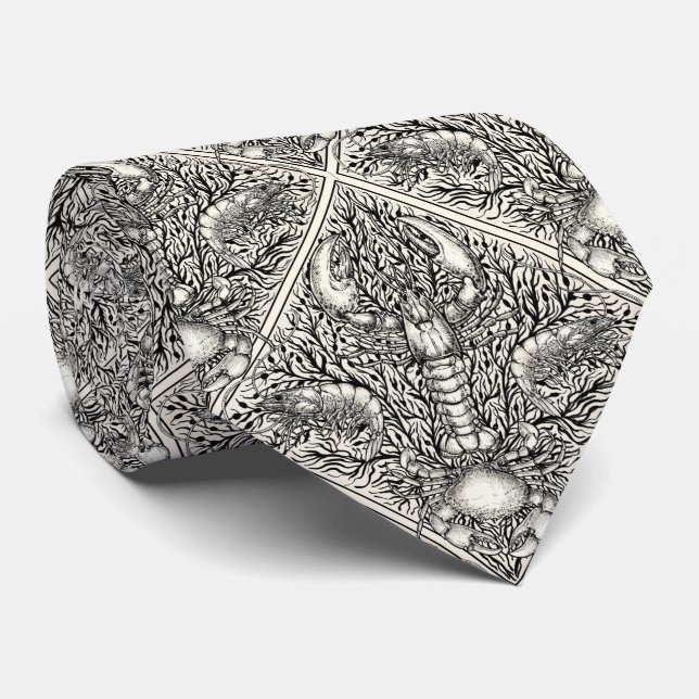 Crustacean in black and natural white neck tie (Rolled)