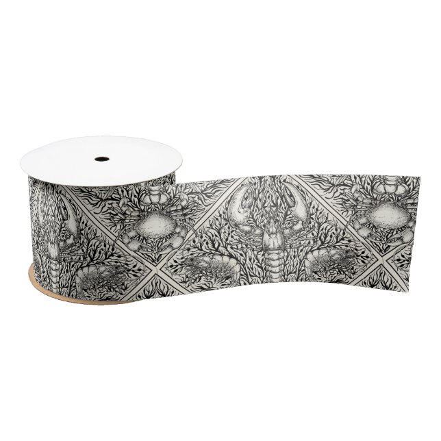 Crustacean in black and natural white satin ribbon (Spool)