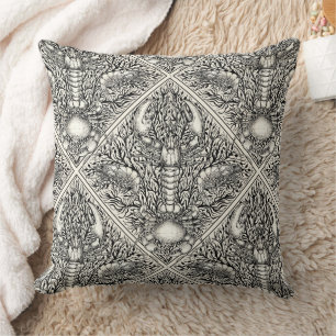Crustacean in black and natural white throw pillow