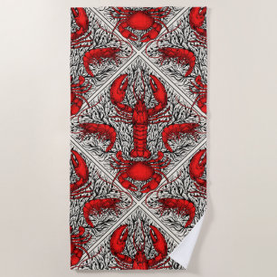 Crustacean in red, black and ivory beach towel