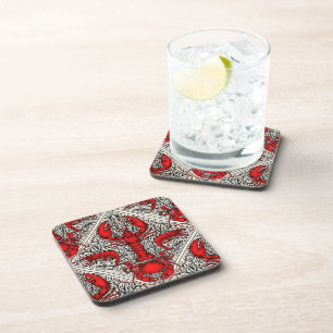 Crustacean in red, black and ivory beverage coaster