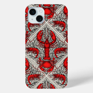 Crustacean in red, black and ivory iPhone 15 plus case