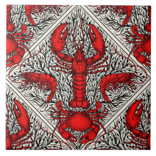 Crustacean in red, black and ivory ceramic tile