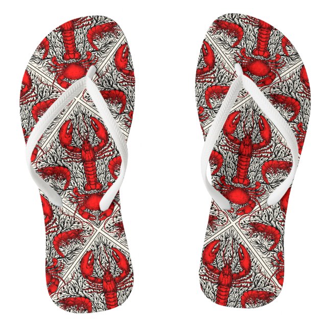 Crustacean in red, black and ivory flip flops (Footbed)