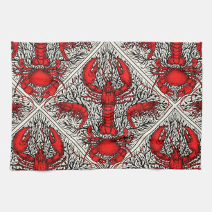 Crustacean in red, black and ivory kitchen towel