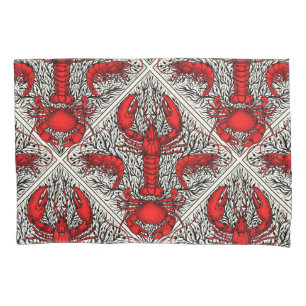 Crustacean in red, black and ivory pillow case