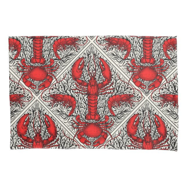 Crustacean in red, black and ivory pillow case (Front-Left)