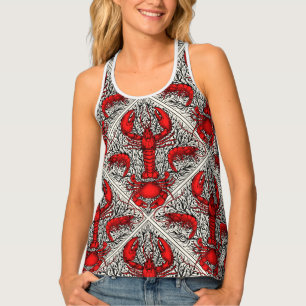 Crustacean in red, black and ivory tank top