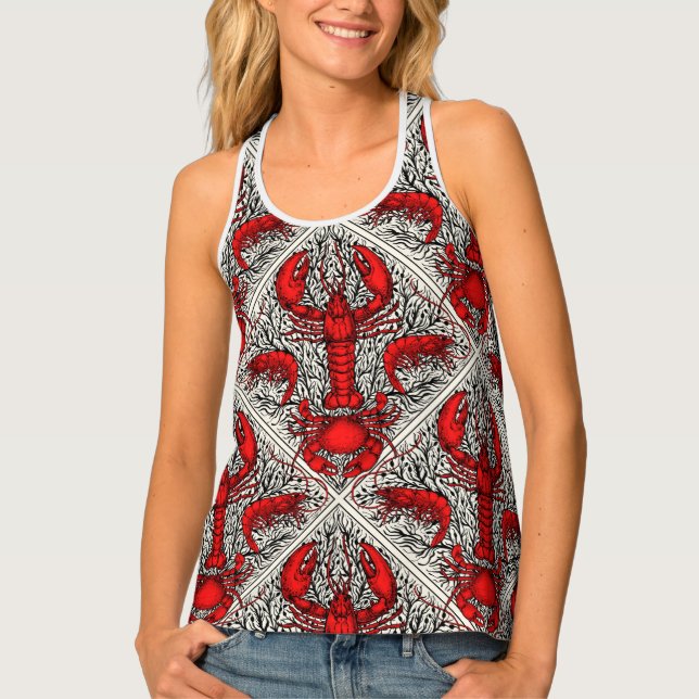Crustacean in red, black and ivory tank top (Front)