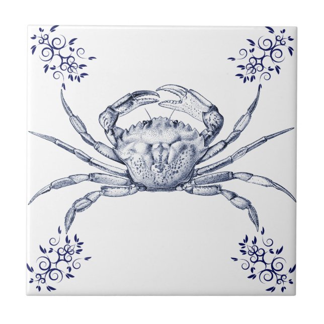 Crustaceans Ceramics ~ Green Crab Ceramic Tile (Front)