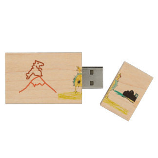 Crustaceous Rex + Godzilla on Mt. Fuji Wood Flash Drive