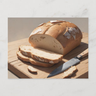 Crusty Bread and Slices on Wooden Board Postcard