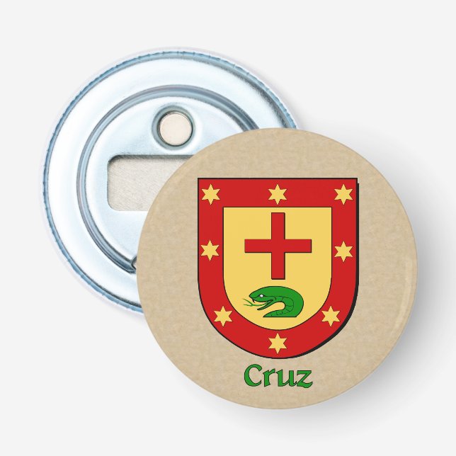 Cruz Heraldic Arms on Parchment Style Back Bottle Opener (Front)