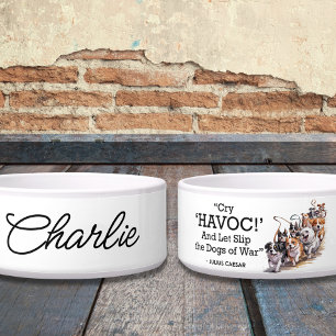 “Cry Havoc” Quote Minimalist Watercolor Dog Bowl