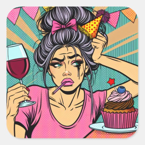 Cry if You Want To Pop Art Birthday Square Sticker