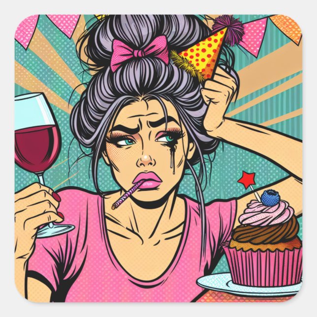 Cry if You Want To Pop Art Birthday Square Sticker (Front)