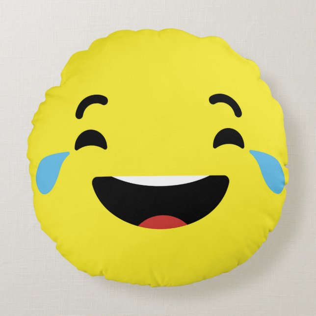 Cry Laughing Emoji Round Pillow (Front)