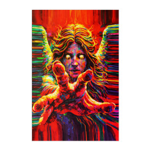 Crying Angel Neon Multicolor Impasto Oil Painting Acrylic Print