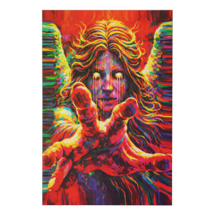 Crying Angel Neon Multicolor Impasto Oil Painting Faux Canvas Print