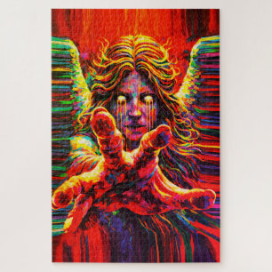 Crying Angel Neon Multicolor Impasto Oil Painting Jigsaw Puzzle