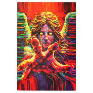 Crying Angel Neon Multicolor Impasto Oil Painting Metal Print