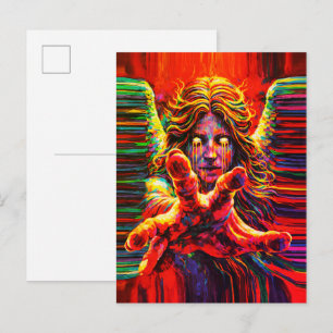 Crying Angel Neon Multicolor Impasto Oil Painting Postcard