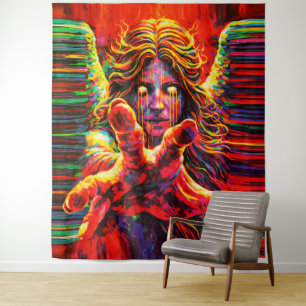 Crying Angel Neon Multicolor Impasto Oil Painting Tapestry