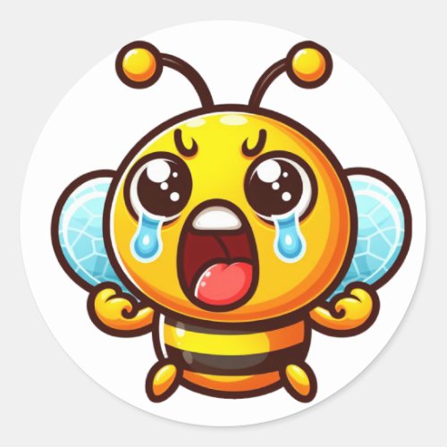 Crying Bee Classic Round Sticker