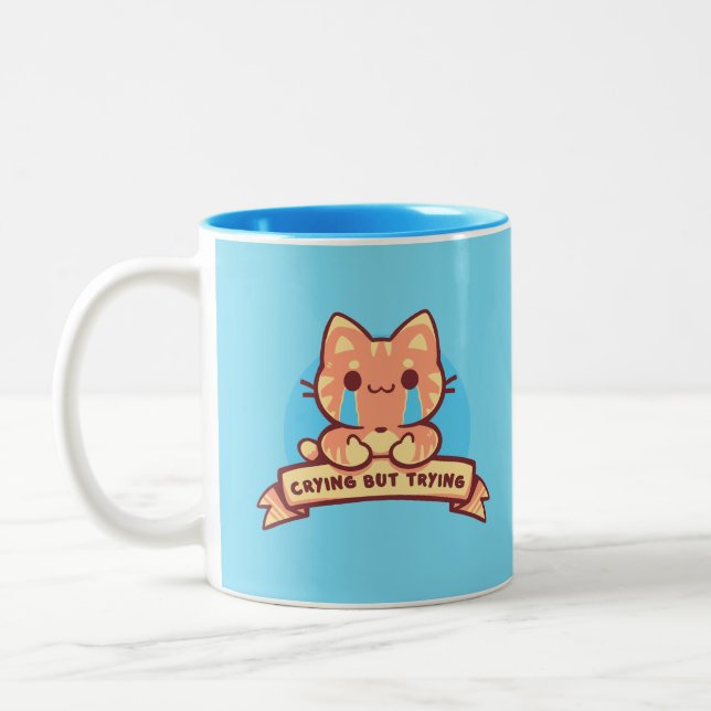 Crying but Trying Two-Tone Coffee Mug (Left)