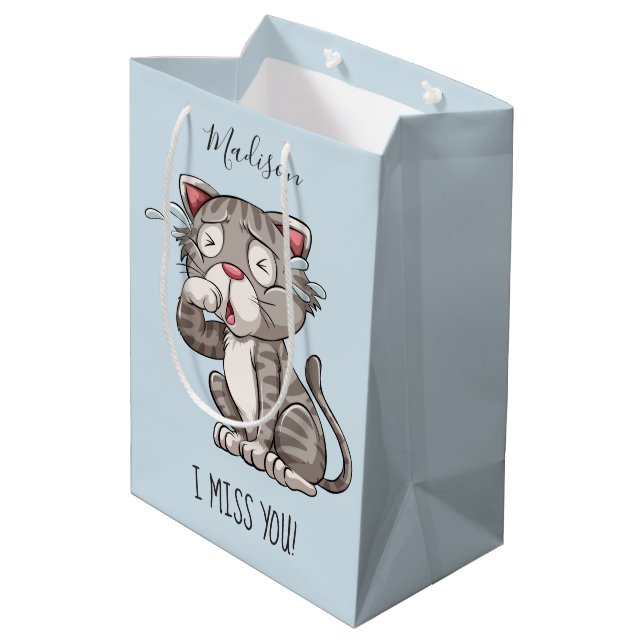 Crying Cat custom name & color gift bags (Back Angled)