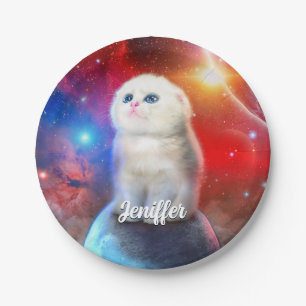 Crying cat in space paper plates
