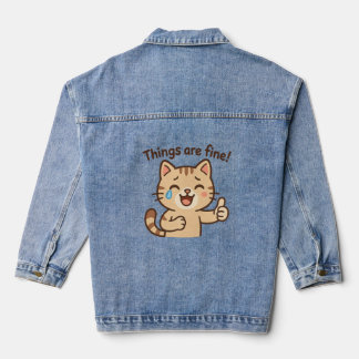 Crying Cat Sticker – “Things are fine!” Funny Cart Denim Jacket