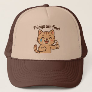 Crying Cat Sticker – “Things are fine!” Funny Cart Trucker Hat