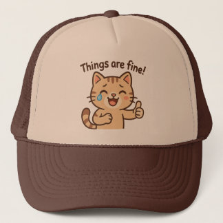 Crying Cat Sticker – “Things are fine!” Funny Cart Trucker Hat