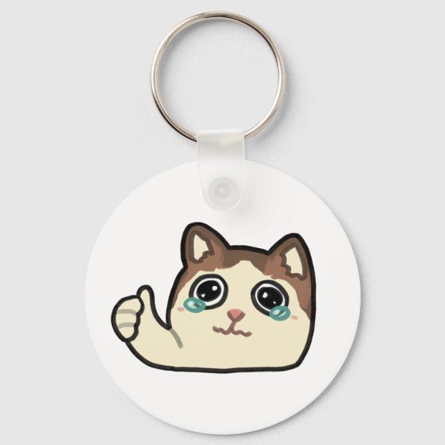 crying cat thumbs up keychain (Front)