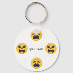 Crying Emoji Face  and '' Your Name Here " Keychain