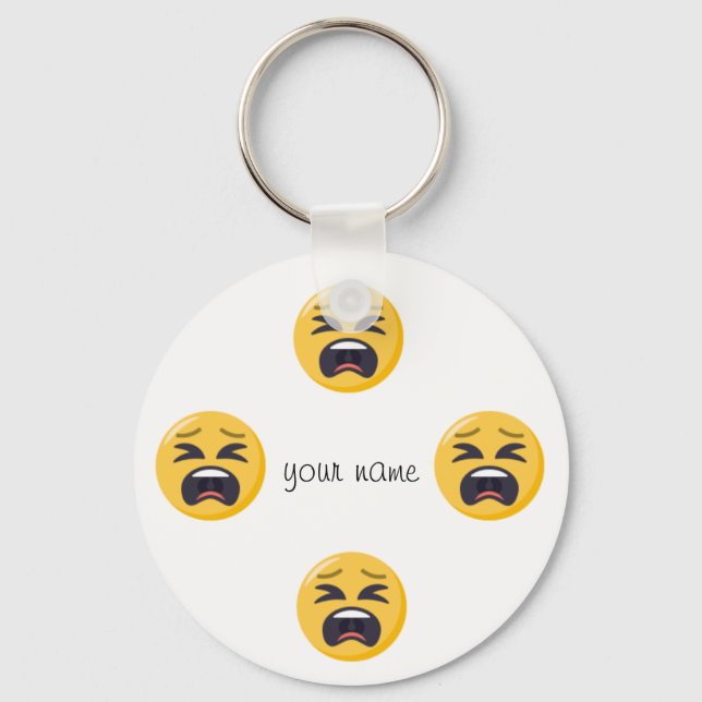Crying Emoji Face  and '' Your Name Here " Keychain (Front)