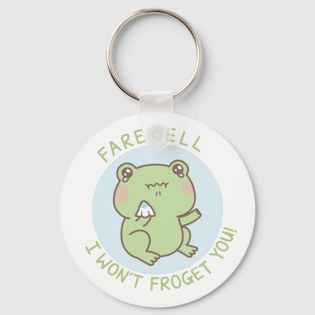 Crying Frog Farewell I Wont Froget You Pun Keychain (Front)