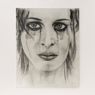 Crying girl - Drawing in pencil Jigsaw Puzzle