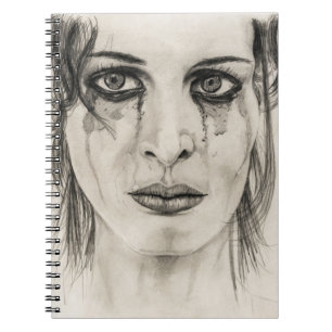 Crying girl - Drawing in pencil Notebook