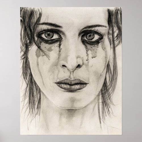 Crying girl _ Drawing in pencil Poster
