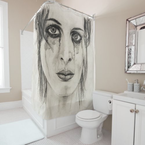 Crying girl _ Drawing in pencil Shower Curtain