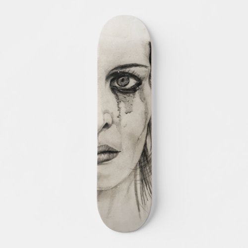 Crying girl _ Drawing in pencil Skateboard