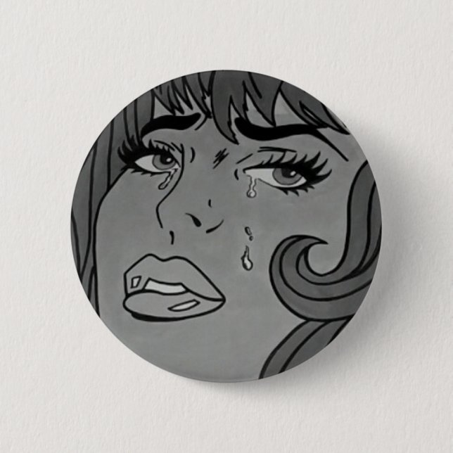 Crying Girl Pop Art Badge Button (Front)
