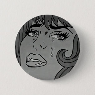 Crying Girl Pop Art Badge Button