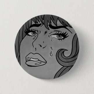Crying Girl Pop Art Badge Button