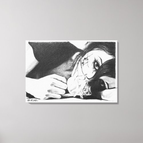 Crying girl with rose Surreal drawing art Canvas Print