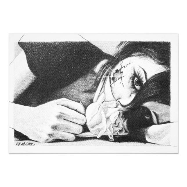 Crying girl with rose Surreal drawing art Photo Print (Front)