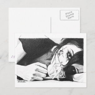 Crying girl with rose Surreal drawing art Postcard